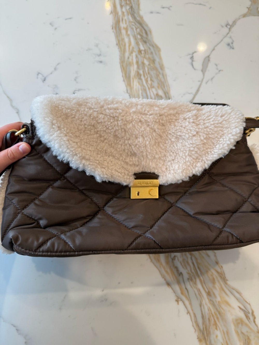 MZ Wallace Shearling / Walnut Crosby Lock Shoulder bag
